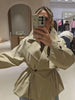 Women's Khaki Short Trench Coat Chic Lapel Collar Single Button Drawstring Waist Adjustable Oversized Jacket Commuting Outerwear