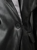 PU Leather Patchwork Blazer Women's Lapel Slim Double Breasted Long Sleeves Suit Jacket Autumn 7A1518