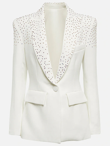 Designer Jacket Women's Slim Fit Single Button Rhinestone Diamonds Beaded Blazer Coats