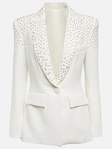Designer Jacket Women's Slim Fit Single Button Rhinestone Diamonds Beaded Blazer Coats