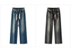 Women Jeans Belted Fleece Lined Flared Loose Fit Distressed Wash Vintage HighWaist Streetwear Denim Pants