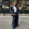 Double Zip Rib Collar Women Cropped Jacket Long Sleeve Side Pockets Loose Oversized Solid Autumn Coats Daily Chic Jackets
