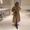 Elegant Double Belt Women Windbreaker Casual Khaki Long Sleeve Lapel Button Female Jacket Autumn Winter Lady Streetwear