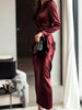Autumn Casual Sashes Long Dresses Women Long Sleeve Slim V-neck Lace Up Maxi Dress Elegant