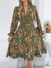 Elegant Floral Print Dresses for Women Autumn Winter Casual V Neck Flare Long Sleeve Ruffled A Line Dress