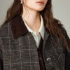 Women Coat Winter 100% Sheep Wool Corduroy Plaid Patterned Patchwork Woolen Coat