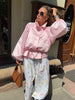 Shiny Fabric Jacket High Stand Collar Loose Puff Sleeve Drawstring Cropped Hem Coat Autumn Daily Lady Sweet Jacket
