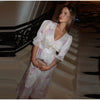 Elegant Ruffle Women's Long Dresses V Neck Half Sleeve Button Waist Cinching Pleated Dress Spring Lady Party Robes