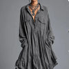 Spring Turn-down Collar Button Shirt Dresses Woman Retro Solid Loose Pleated Party Dress Long Sleeve Pocket Boho Maxi Dress