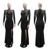 Women Mesh See Through Long Sleeve Diamonds Rhinestones Mermaid Long Dress Fall Evening Sexy Party Dresses Vestidos