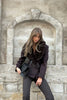 Women Big Faux Fur Lapel V‑Neck Wool Blend Blazer Jacket Double Button Fitted Waist Long Sleeve Elegant Outerwear Coat