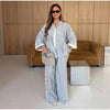 Striped Print Shirt Pants Set Turn Down Collar Three Quarter Sleeve Blouses Wide Leg Trousers Suit Casual Chic Women Outfit