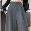 Autumn Vintage Striped Loose Women's Wide Leg Pant Button Spring High Waist Female Straight Office Full Length Trousers