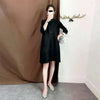 Women Pleated Single Breasted Dress Stand Theree Quarter Sleeve Tide Spring 2F0095