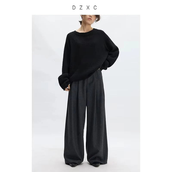 Naples Wide-Leg Pants Women's Wool Trousers Casual Suit Pants Spring and Autumn