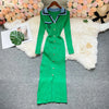 Brand Autumn Knitted Long Dress Women Y2K Embroidery Long Sleeve Bodycon Sweater Dress Streetwear Robe