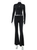 Button Solid Long Sleeve Women Sets Sheath 2 Pieces(Tops+Pants) High Collar Streetwear Sexy Club Female Skinny