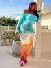 Women Gradient Tie Dye Printed Off Shoulder Long Sleeve Maxi Long Midi Bodycon Ruched Dress Sexy Party Club Dresses