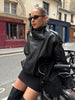 Women Autumn Jackets Asymmetric Button Pocket Long Sleeves Black Loose Zipper Jackets Female High Street Coats