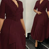 Dashiki African Dresses for Women Autumn Elegant Half Sleeve V-neck Polyester Pleat Dress Ankara Dresses African Clothes