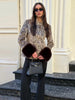 Leopard Patchwork Faux Fur Cuff Coats Women Round Neck Long Sleeve Single Breasted Slim Jacket Chic Ladies Outerwears