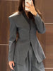 Elegant Grey V‑Neck Blazer Jacket Women Full Sleeve Waist Cinching Slim Office Suit Coats Autumn Chic Street Causal Outwear
