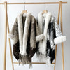 Plus Size Women's Poncho Knitted Cashmere Shawl Coat Warm Autumn Winter Lady Pashmina Wrap with Fur Collar Cozy Wool Scarf Cloak