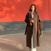 Elegant Lace Up Woolen Coat Women Furry Lapel Fur Patchwork Belt Loose Short Jacket Female Lady Autumn Winter Cardigans