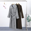 Retro Solid Stand Collar Long Tweed Coat Women Large Lapel Single Breasted Coats With Belt Lady Chic Street Outwear