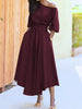 Women's S-2XL Size Slanted Shoulder Collar Tie Waist Style Solid Color Dress Leopard print maxi dresses for women
