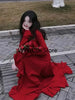 Spring Women Elegant Long Slevee Midi Dress Female Red Square Collar Ruffle Party Dress Christmas Irregular Prom Dress