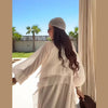 Casual Solid Ruffles Patchwork Robe Women Minimalist Full Sleeve Mesh Loose Fit Lace Up Maxi Dress Vacation Daily Date Wear