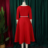 Dresses for Woman O Neck Full Sleeve Belt Waisted High Waisted Pleated A Line Ankle Length Elegant Female Birthday Gowns