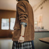 Women’s Corduroy Jacket Colorblock Waxed Collar Utility Coat Retro Button Workwear Short Outerwear for Autumn Winter