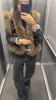 Floral Jacquard Faux Fur Trim Jacket Women V Neck Single Button Long Furry Cuff Cropped Coats Winter Vintage Party Coat
