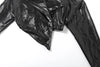 Faux Leather Crop Jacket Women Cross Neck Hipster Single Button Irregular Fall Wild Basic Sexy Streetwear Coat