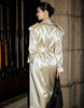 Spring Autumn Long Shiny Flowy Soft Satin Trench Coat for Women Belt Double Breasted Elegant Designer Closthes