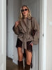 Plaid Cropped Trench Coat Women Chic Lapel Double Breasted Belted Waist Tie Long Sleeve Jacket Fall Windbreaker Outerwear