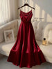 Pearl Strap Satin Slip Retro Dress Women's Elegant Solid Color Dress Strap Handmade Beaded Waist Collection Satin Gilded Dresses
