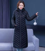 Middle-aged Womens Down Cotton Coat Winter Long Warm Quilted Cotton Jacket Female Casual Hooded Parka Overcoat Purple 5XL