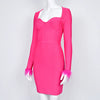 Black Bustier Sexy Long Sleeves Dress Bandage Women Winter Rose Pink Feathers Mini Square Tight Elastic Vestidos