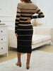 Office Ladies Knitted Dress Elegant Striped Print Slim Long-sleeved Dress Autumn Winter