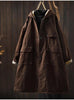 Women Vintage Hooded Button Parkas Plus Cotton Winter Coats Solid Color Patchwork Pockets Warm Long Parkas