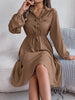 Autumn Winter Dresses for Women Casual Solid Color Button Tie Up Long Sleeved Shirt Dress Blue Green Black Red Woman Clothing