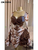 Women Tie Dye Print Ruffles Long Sleeve Bodycon Ruched Draped V-neck Dress Fall Street Birthday Vacation Dresses