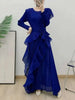 Ruffle Edge Maxi Pleated Dress For Women Round Neck Long Sleeves Solid Color Stitching Belt Dresses 2DA9911