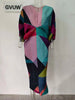 Pleated Batwing Sleeves Dress For Women's Autumn High End And Relaxed Print V-neck Holiday Dresses 17G1980