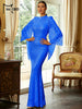 Elegant Apricot Sequin Muslim Party Dress Women Split Sleeve High Neck Bodycon Dubai Evening Dresses Prom Gown
