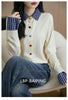 Fake Two Piece Spliced Sweater Jacket Women Autumn Long Sleeve Loose Shirt Collar Knitted Cardigan Ladies Casual Knit Female