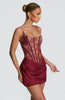 Lace Corset Mini Dress Women Square Neck Wide Strap Ruched Satin Bodycon Short Dress Club Party Cocktail Vestidos